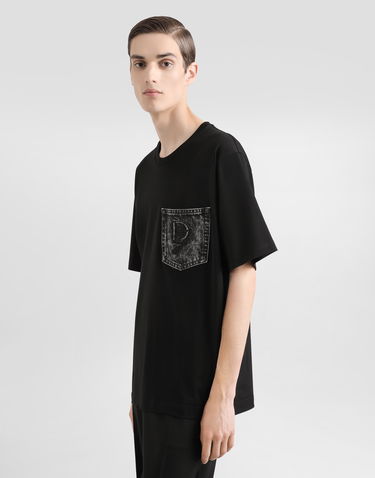 Tričko Dolce & Gabbana Dolce & Gabbana Cotton T-Shirt with DG Logo Pocket Čierna | G8PN9ZG7O4JN0000, 3