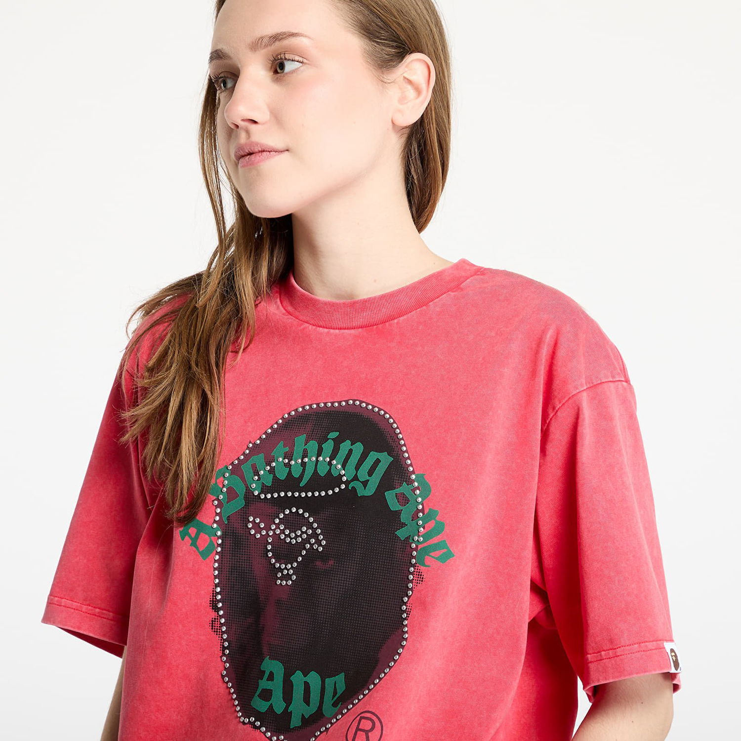 Tričko BAPE A BATHING APE Garment Dye Rhinestone Ape Head Relaxed Fit Tee Ružová | 001CSL301309MRED, 1