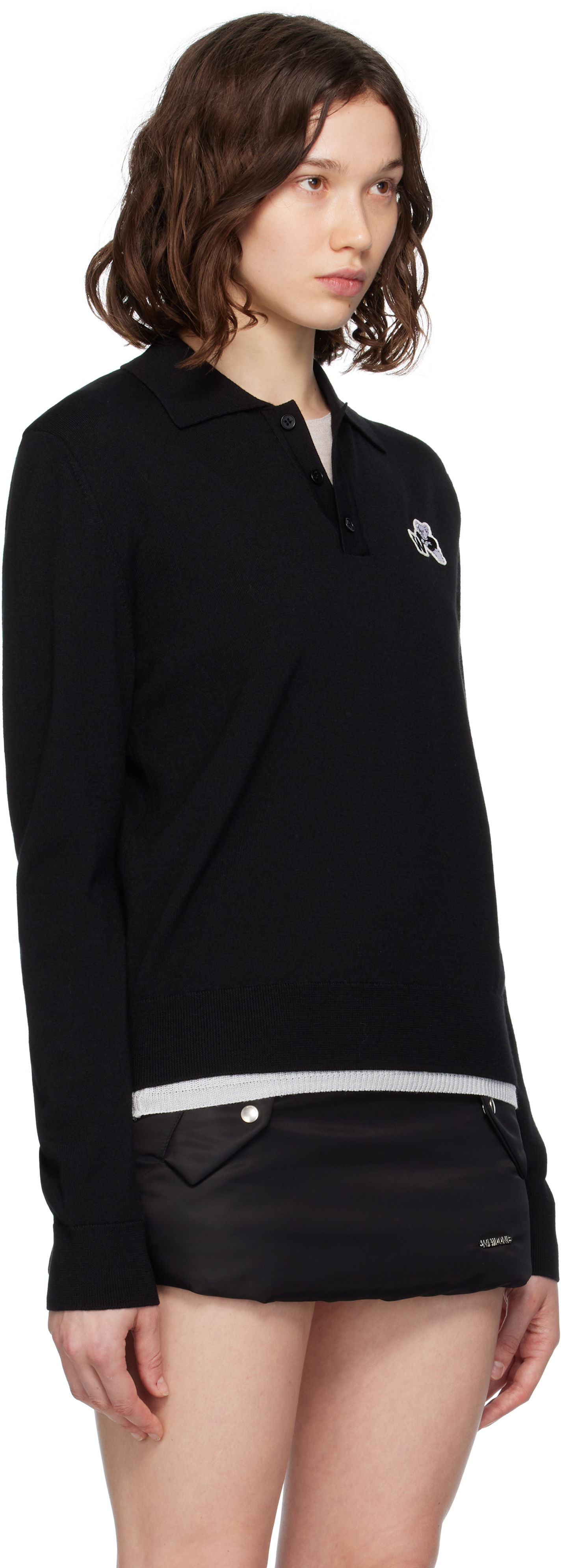 Polo tričko We11done We11done Wool Polo with Logo Patch Čierna | WD-KT2-25-680-W-BK, 1