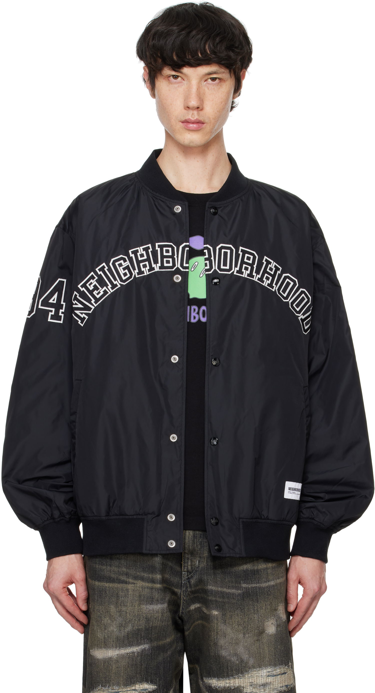 Bomber bunda Neighborhood Baseball Bomber Jacket Čierna | 242TSNH-JKM04, 0
