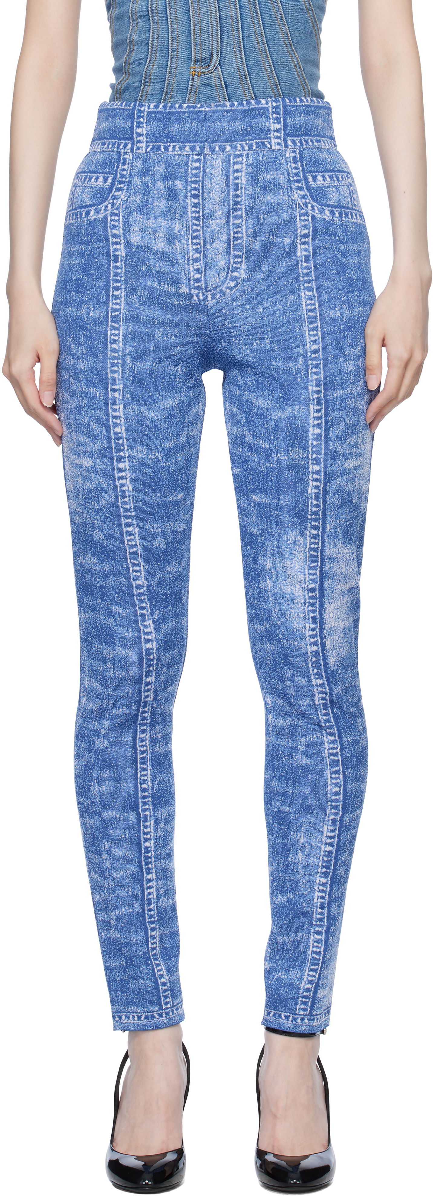 Legíny Balmain Denim Effect Knit Leggings Modrá | EF1PD185KH80, 0