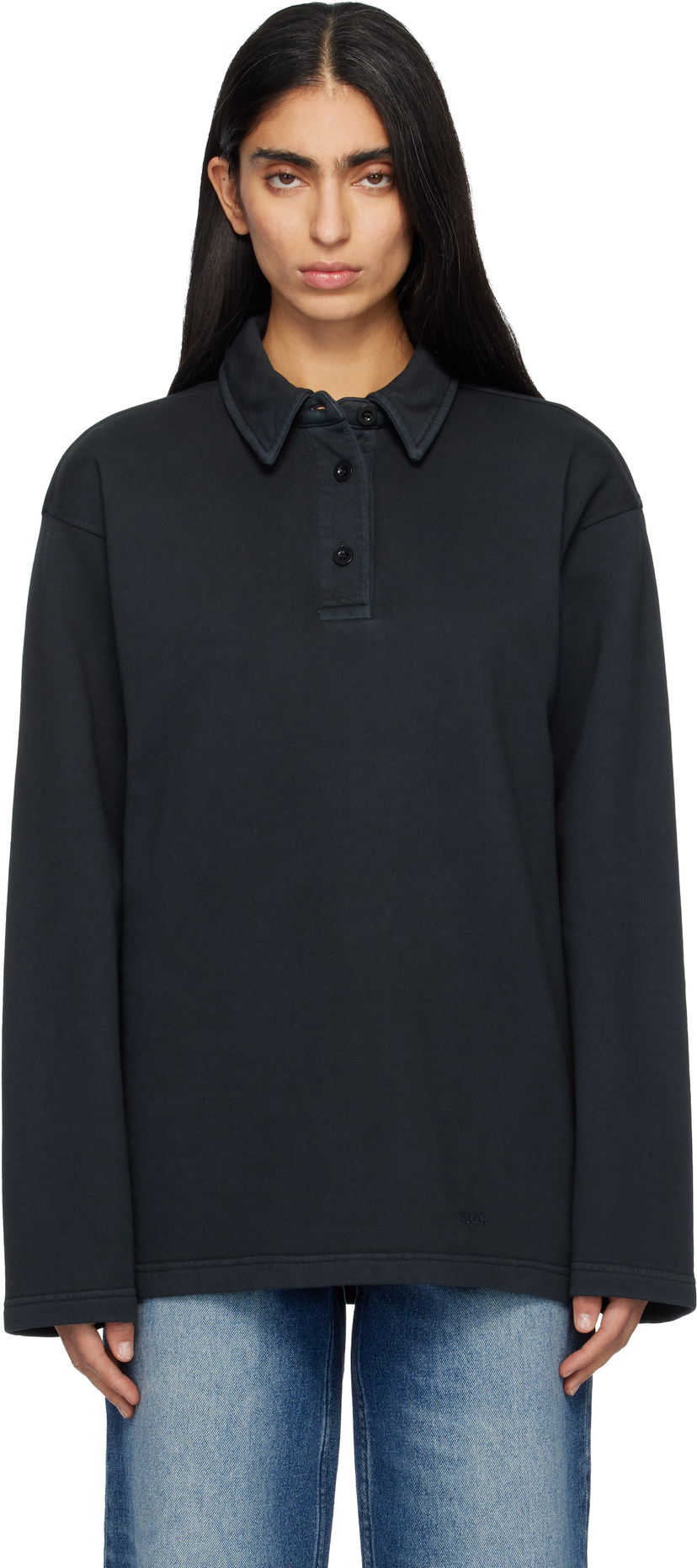 Polo tričko A.P.C. Long-Sleeve Polo Čierna | COHMC-M37002