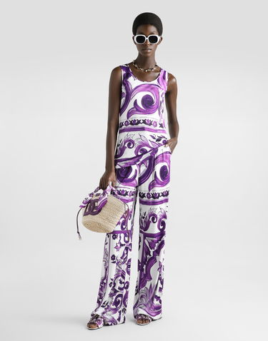 Nohavice Dolce & Gabbana Dolce & Gabbana Majolica-Print Wide-Leg Trousers Fialová | FTDBQTFS8C0IP3TN, 1