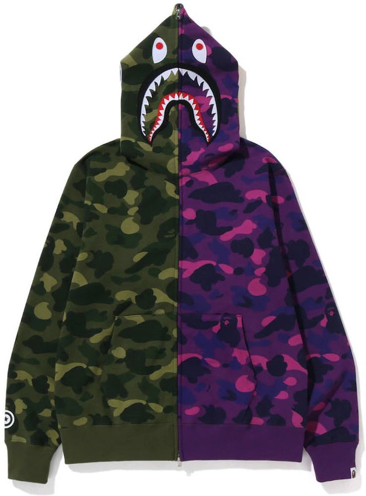 Bape Color Camo Shark Full Zip Hoodie Green/Purple