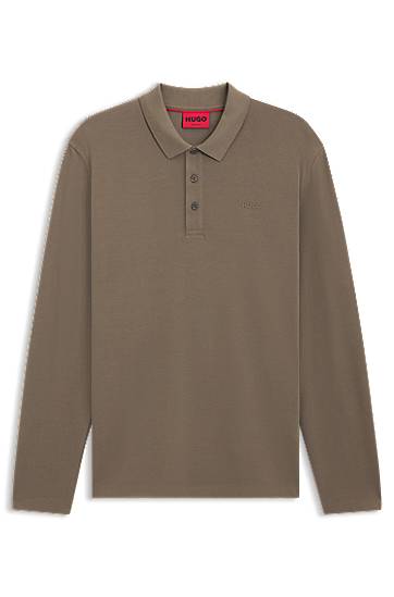 Polo tričko BOSS Long-Sleeve Cotton-Pique Polo Shirt Hnedá | 50547358