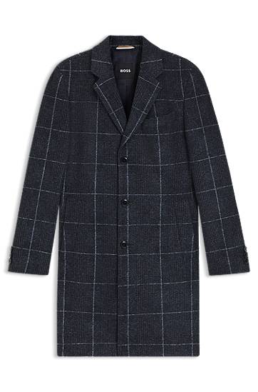 Kabáty BOSS Slim-Fit Checked Coat Navy | 50551092