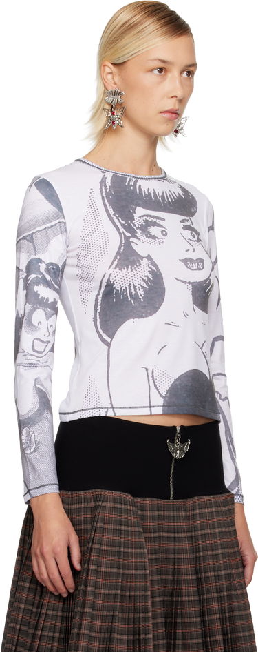 Tričko Chopova Lowena Chopova Lowena Newsprint Fitted Long-Sleeve Jersey T-shirt Biela | 2408, 1