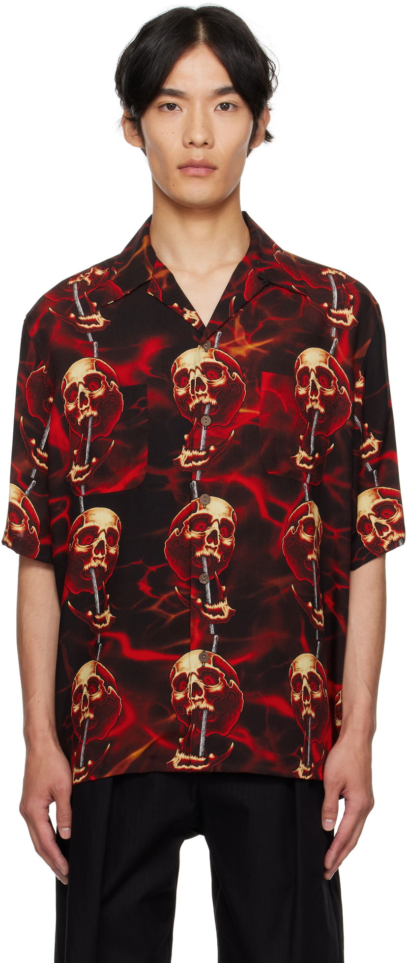 Košeľa WACKO MARIA WACKO MARIA Tattoo Studio Edition Skull Print Shirt Červená | 56TS-WM-HI15