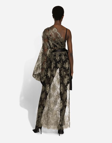 Šaty Dolce & Gabbana One-shoulder Lamé Chantilly Lace Dress Metalická | F6JRTTFLOARS0997, 3
