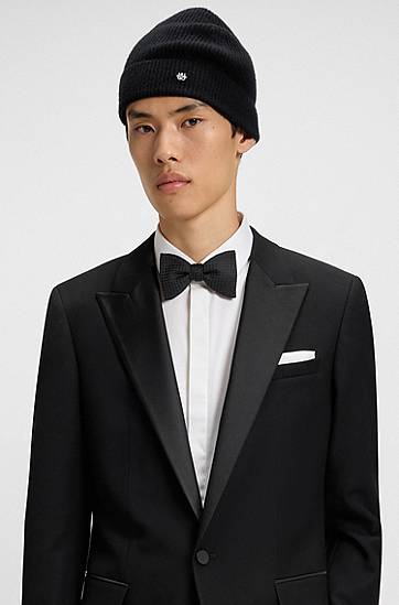 Kulicha BOSS Cashmere beanie hat with logo trim Čierna | 50551731, 1