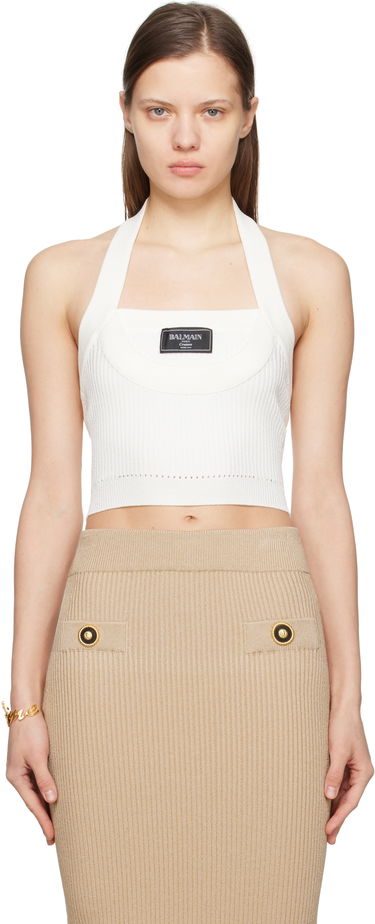 Sukňa Balmain Balmain Ribbed Knit Halter Top Béžová | EF1AA380KI10, 0