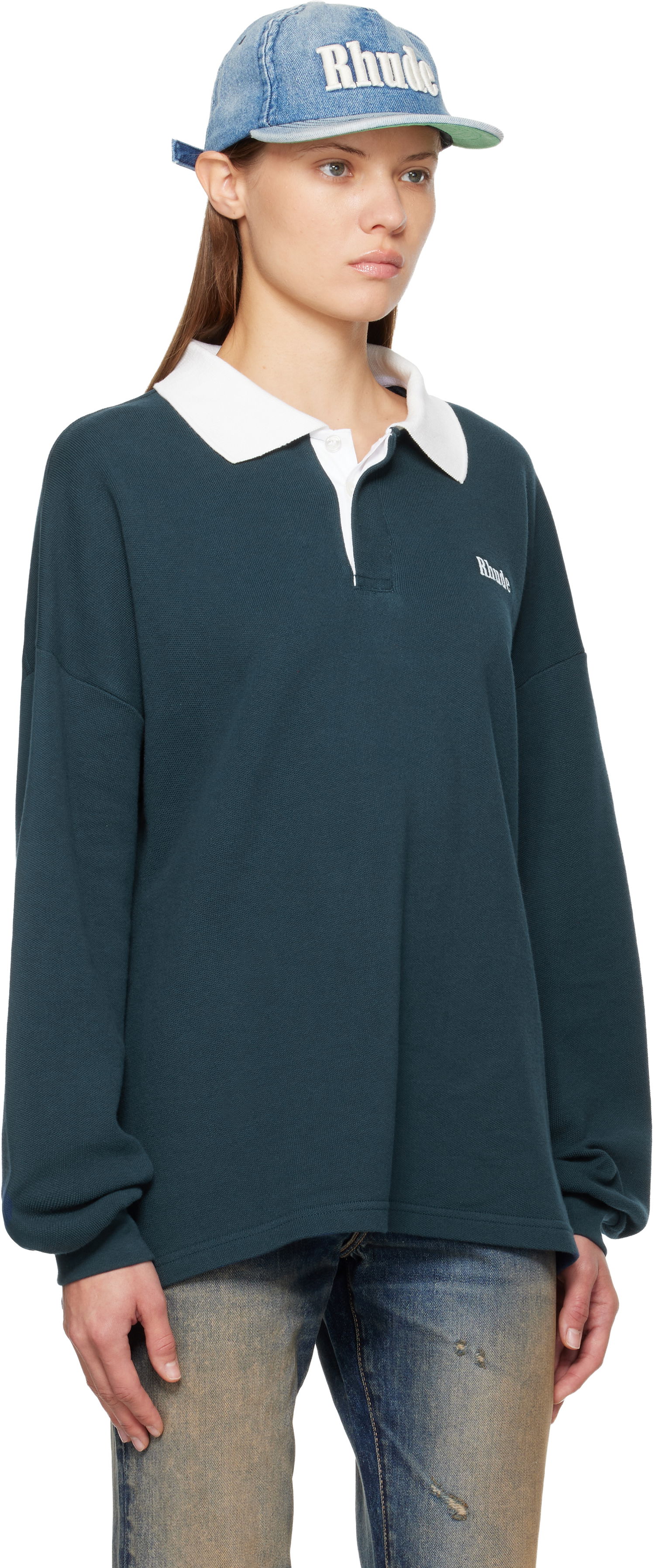 Polo tričko Rhude Oversized Long Sleeve Pique Polo Navy | RHFW25PO02012, 1