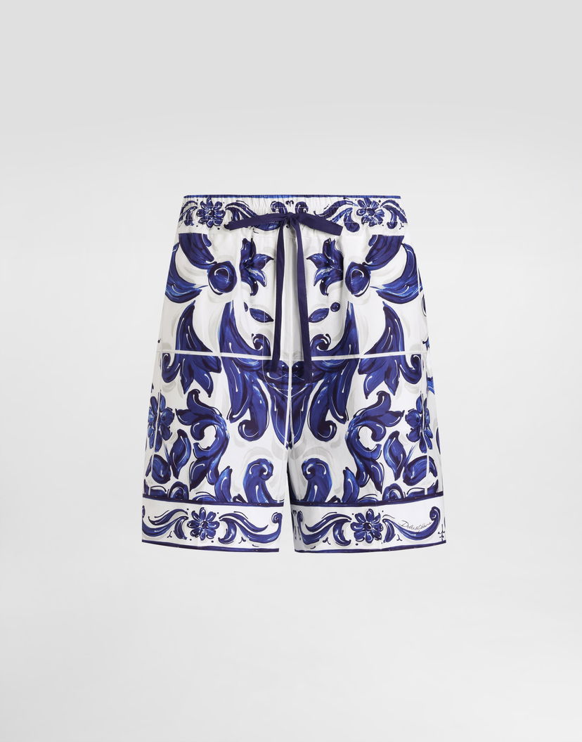 Šortky Dolce & Gabbana Dolce & Gabbana Majolica-Print Poplin Shorts Modrá | I3J37WFI5JPHB5DQ
