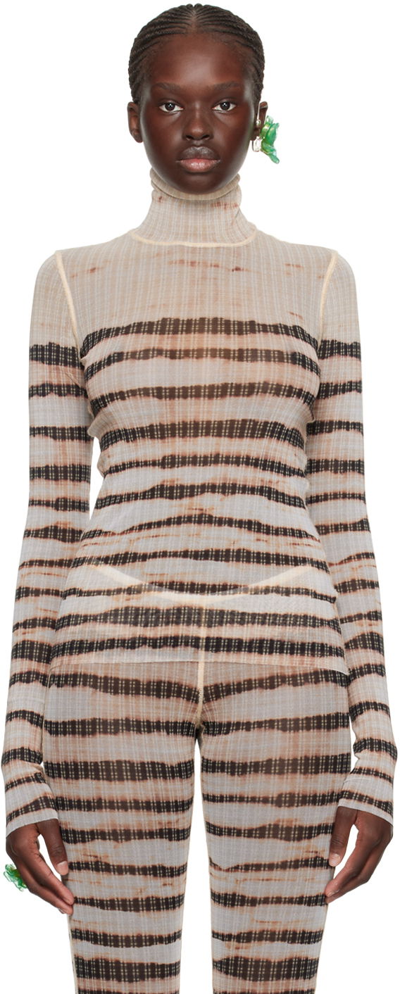 Sveter Jean Paul Gaultier Jean Paul Gaultier KNWLS Edition Striped Turtleneck Top Hnedá | 23/14-F-TO095-T535-0360, 0