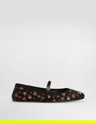 Satin Ballet Flats With Little Roses Print