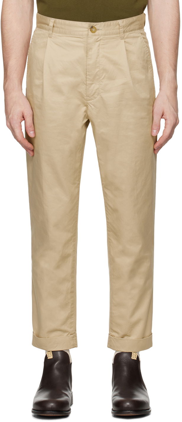 Nohavice BEAMS Beams Plus 1 Pleat Trousers Béžová | 3823-0111-874, 0