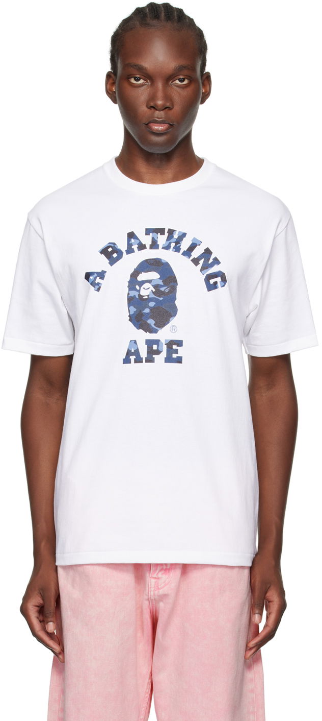 BAPE White Color Camo College T-Shirt