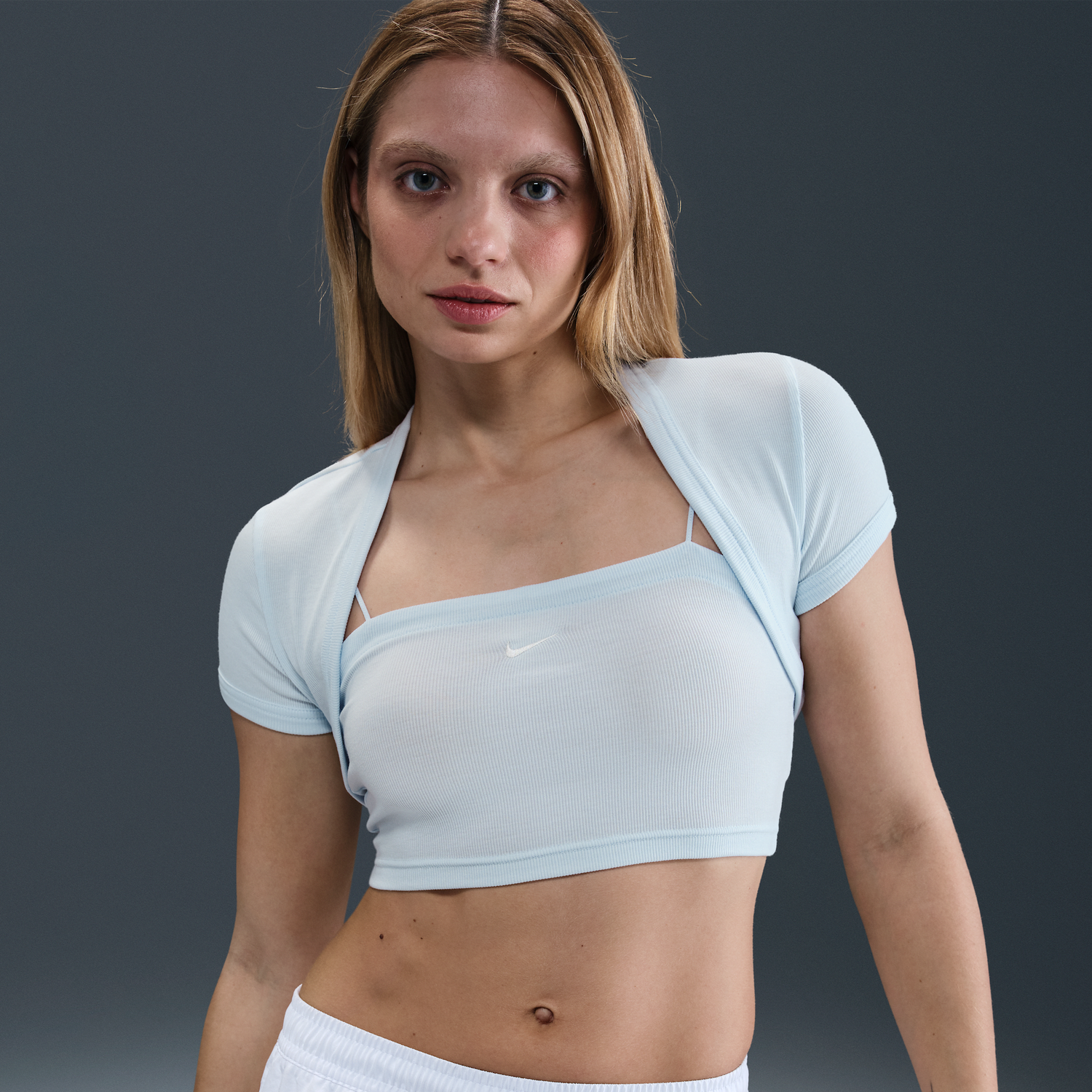 Crop Top Nike Sportswear Chill Knit 2-in-1 Slim Ribbed Crop Top Modrá | HJ1299-423, 0