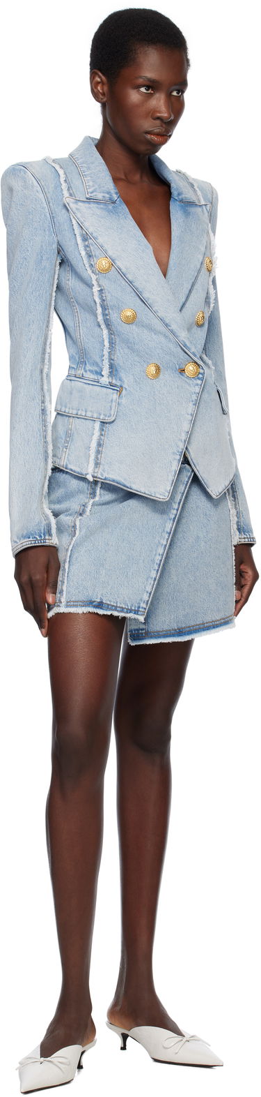 Bunda Balmain Balmain 6-Button Tailored Denim Blazer Modrá | EF0SG220DF75, 3