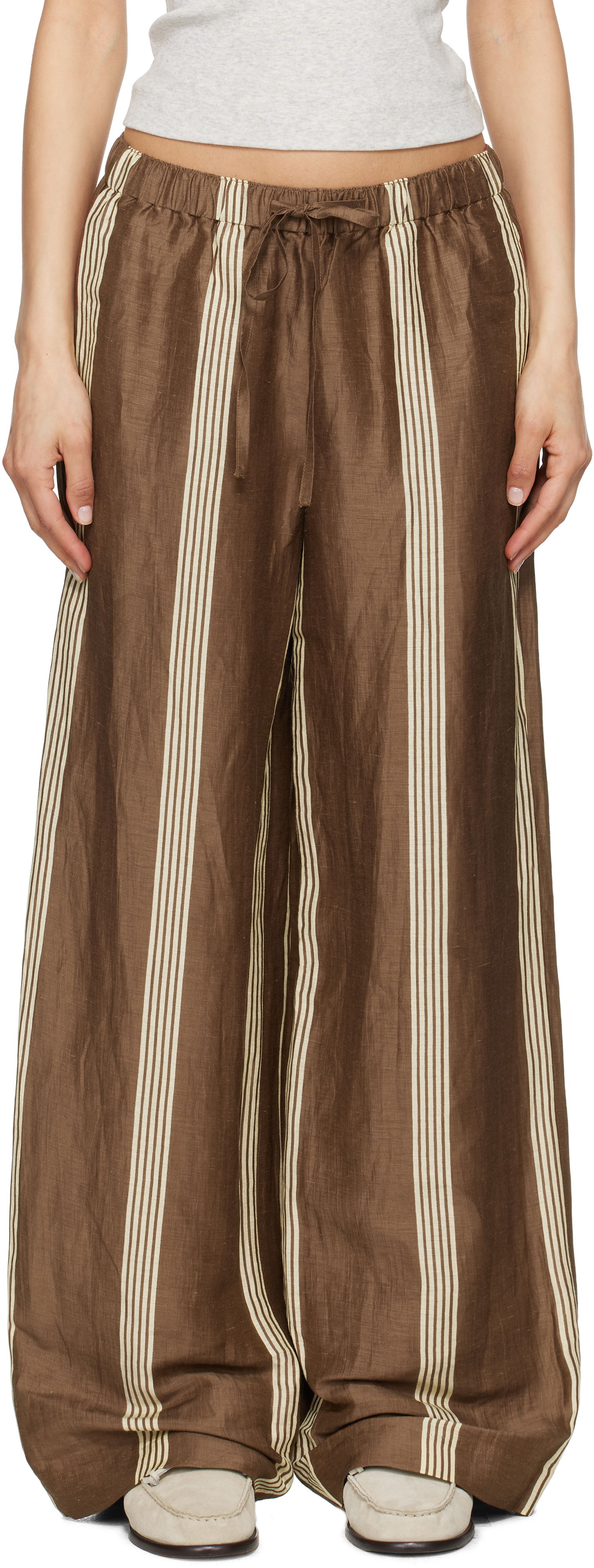 Nohavice rag & bone rag & bone Olivia Linen Trousers Hnedá | WAW25S70219321, 0