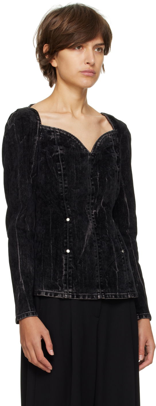 Košeľa Stella McCartney Stella McCartney Washed Denim Sweetheart Neckline Blouse Čierna | 6D00853SPH05, 1