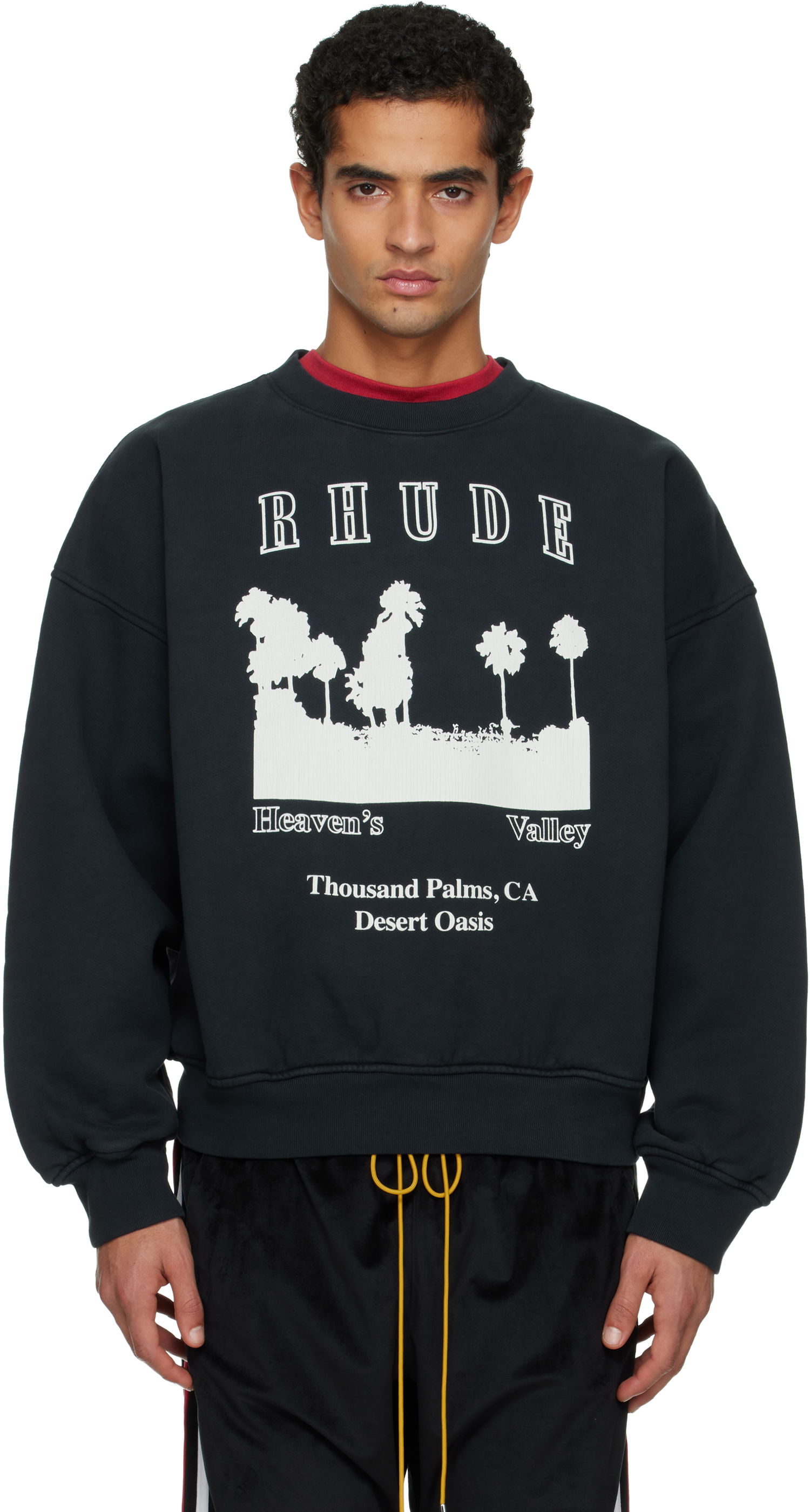 Mikina Rhude 'Thousand Palms' Heaven's Valley Desert Oasis Crewneck Sweatshirt Navy | RHFW25ST05012, 0
