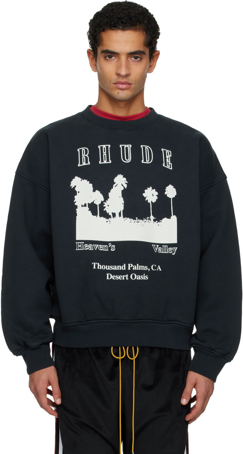 Mikina Rhude 'Thousand Palms' Heaven's Valley Desert Oasis Crewneck Sweatshirt Navy | RHFW25ST05012