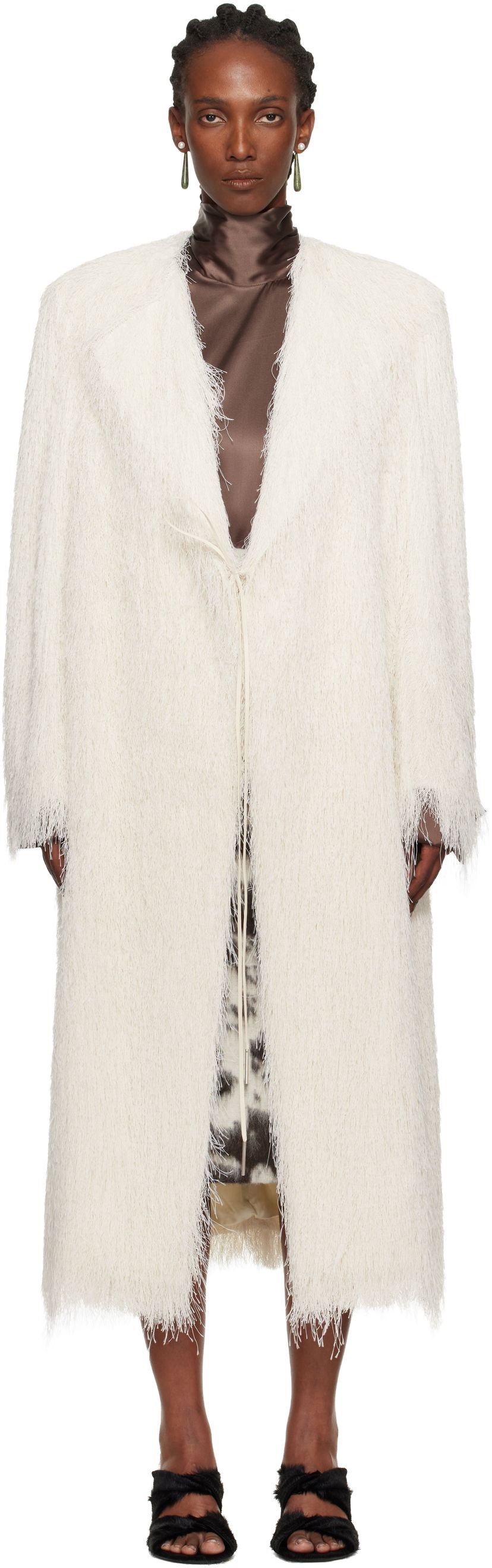Kabáty Dries Van Noten Fringed Coat Biela | 252-010262-2031
