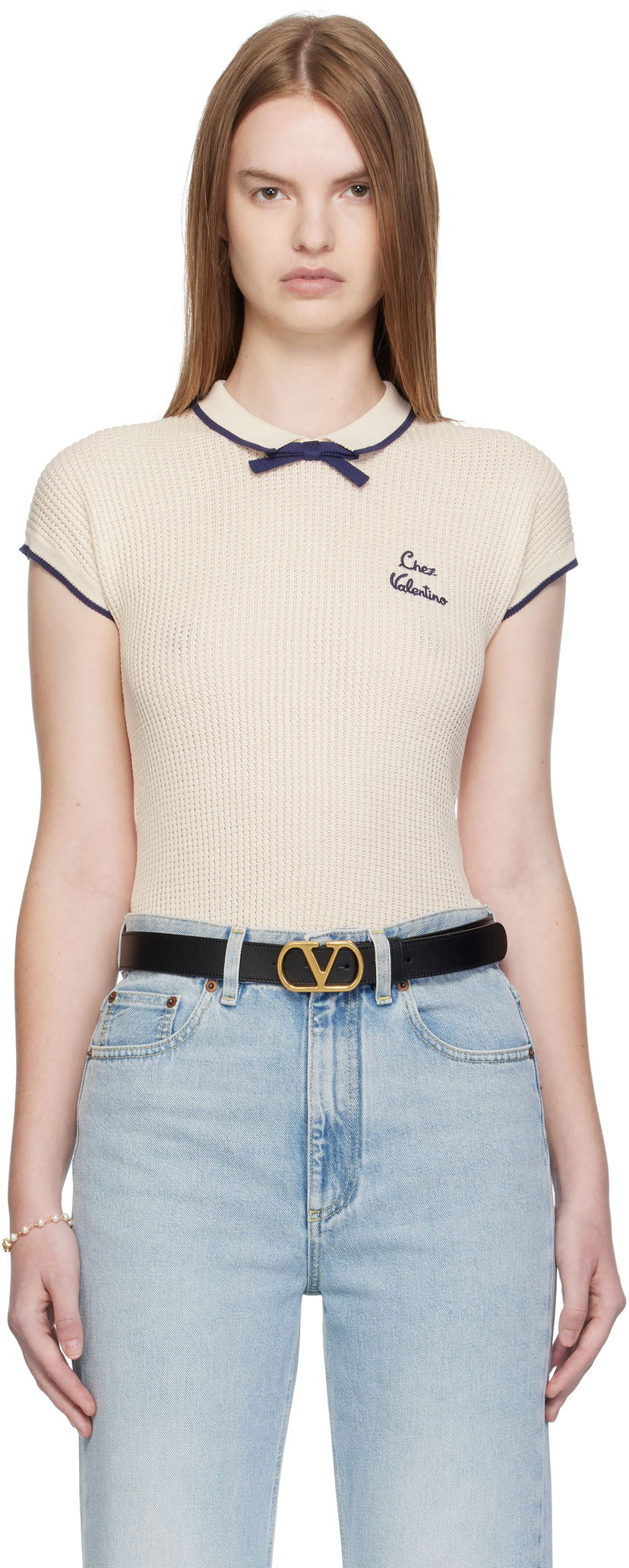 Tričká a tielka Valentino Valentino Cotton Knit Top Béžová | 7B3KC66T9JV
