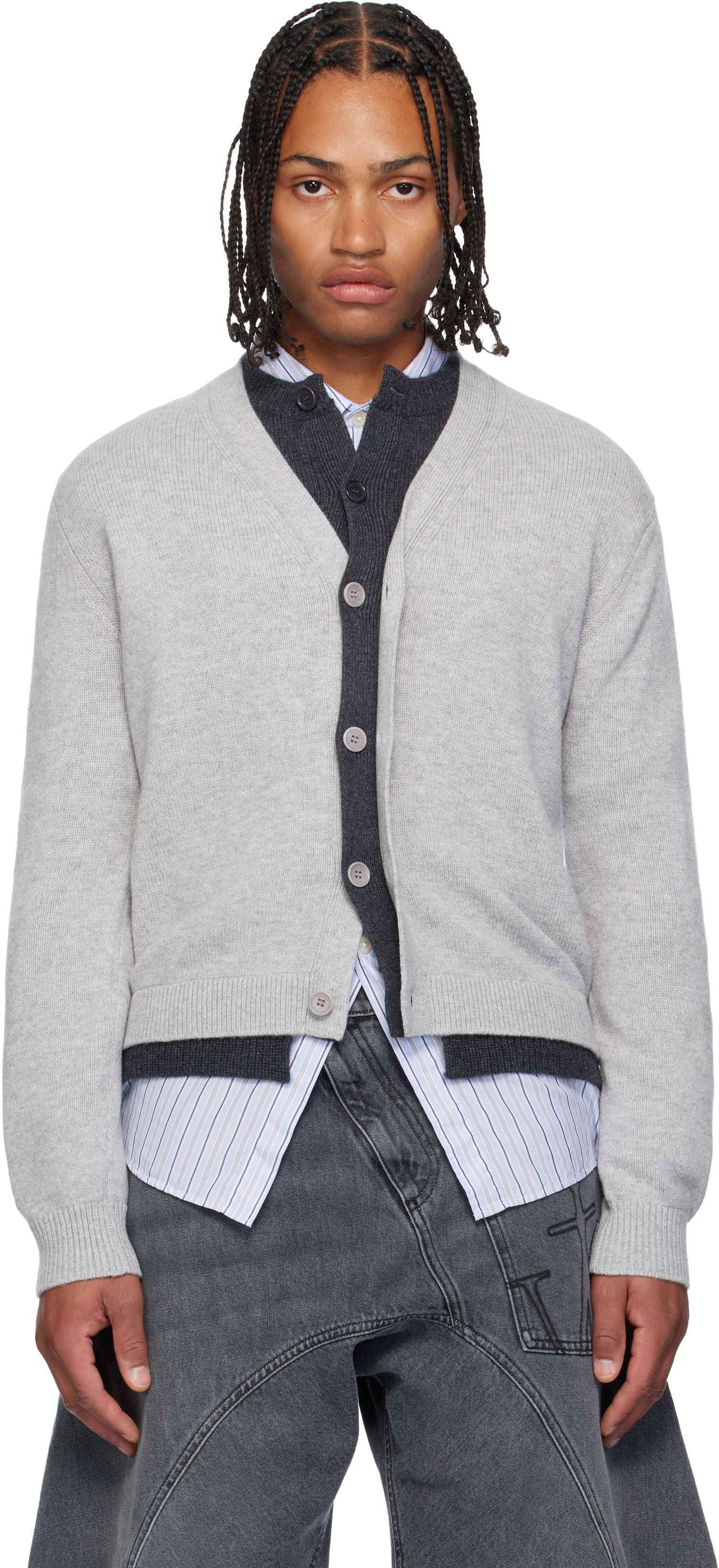 Sveter JW Anderson JW Anderson Layered Cardigan Šedá | KW1434-YN0423, 0
