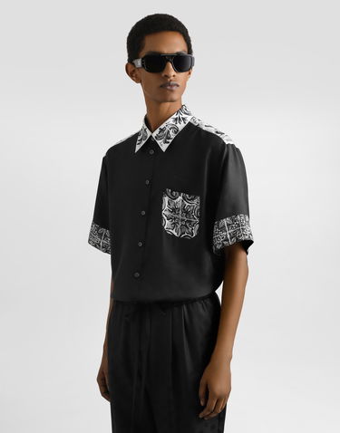 Košeľa Dolce & Gabbana Dolce & Gabbana Majolica-Print Silk Jacquard Shirt Čierna | G5LY2TGJ453HH5DQ, 1