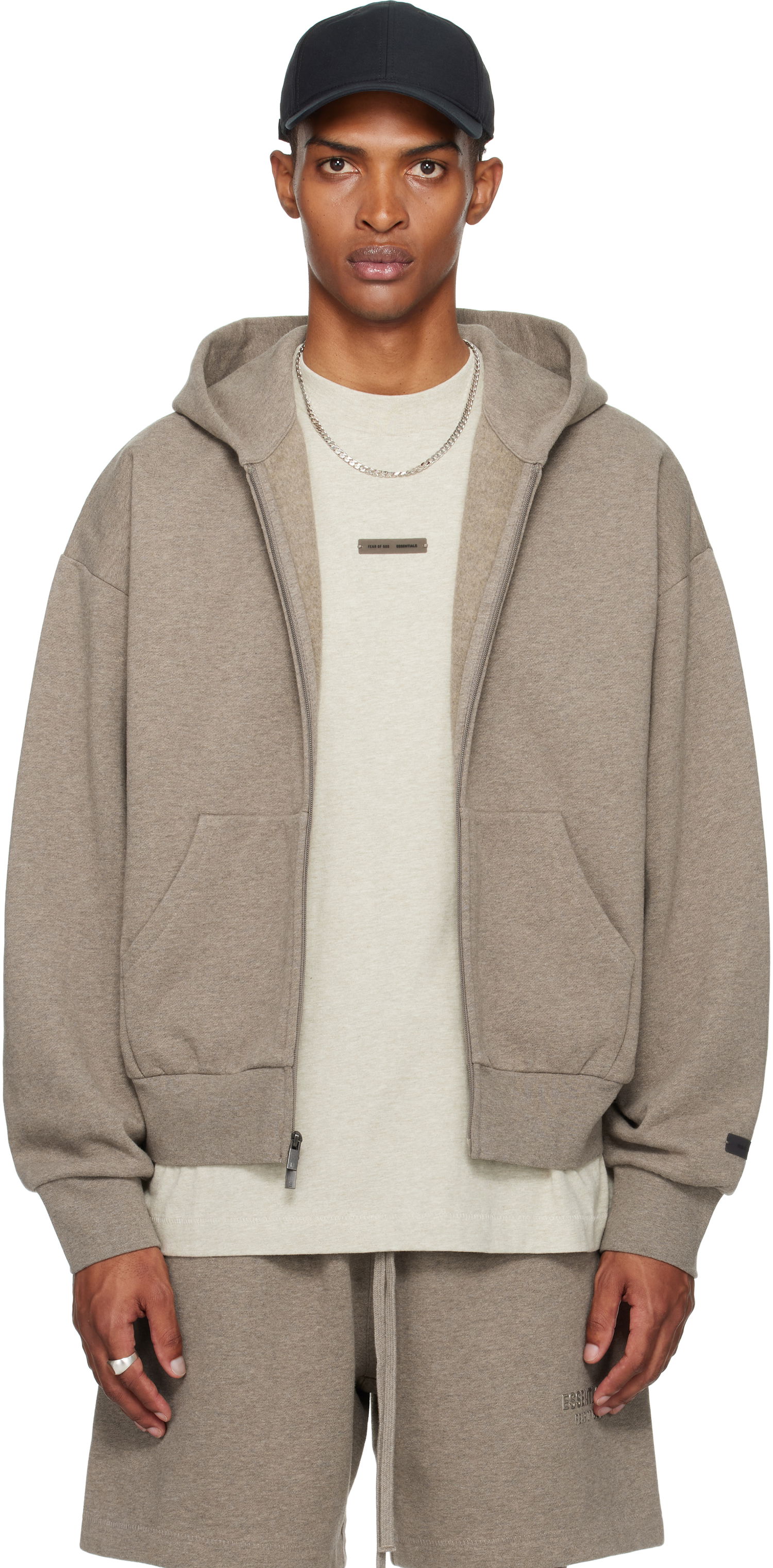 Mikina Fear of God Fear of God ESSENTIALS Classic Fit Fleece Zip-Up Hoodie Šedá | 192SP254783F, 0