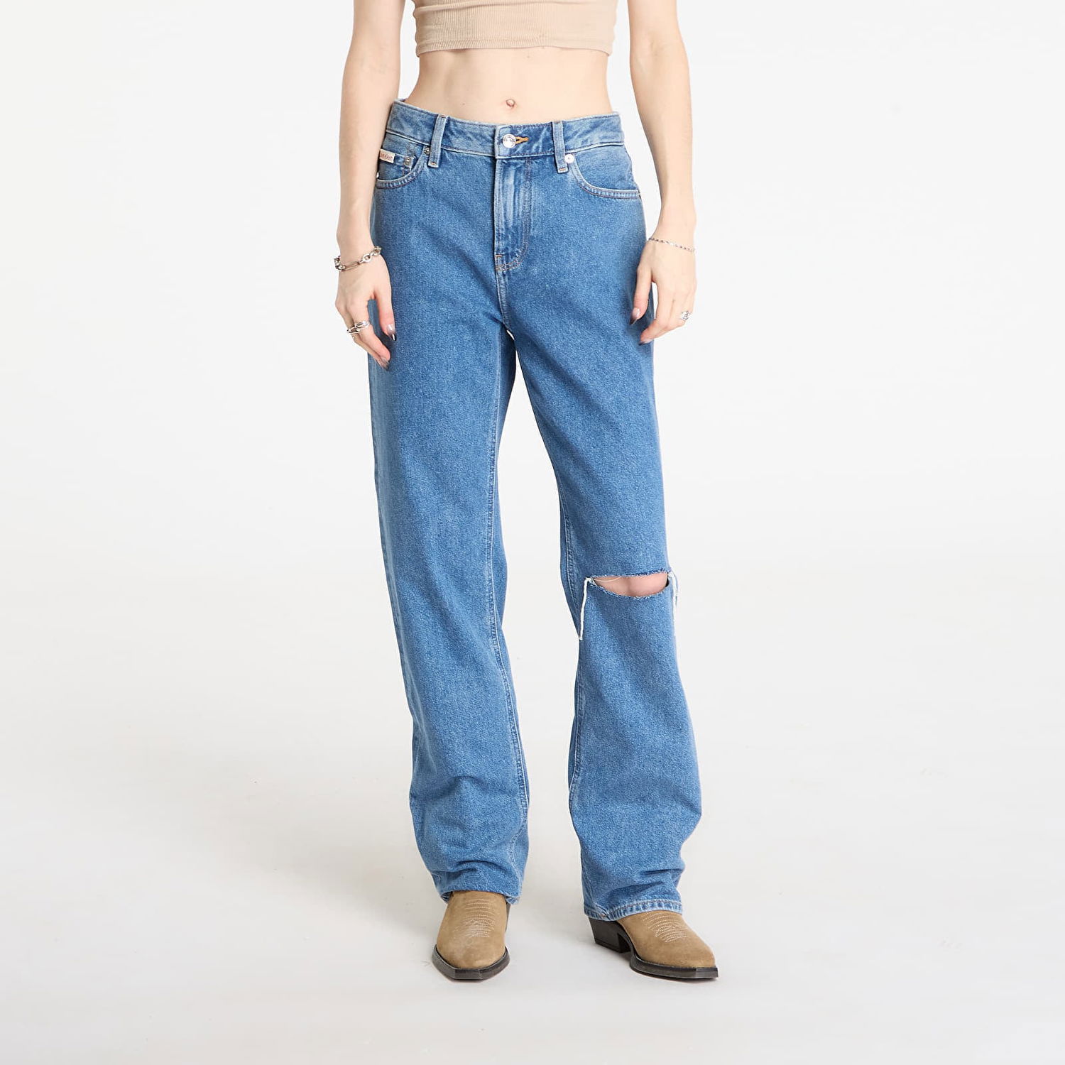 Džínsy CALVIN KLEIN Calvin Klein 90S Distressed Knee Straight Jeans Modrá | LV047E609G VLC, 0
