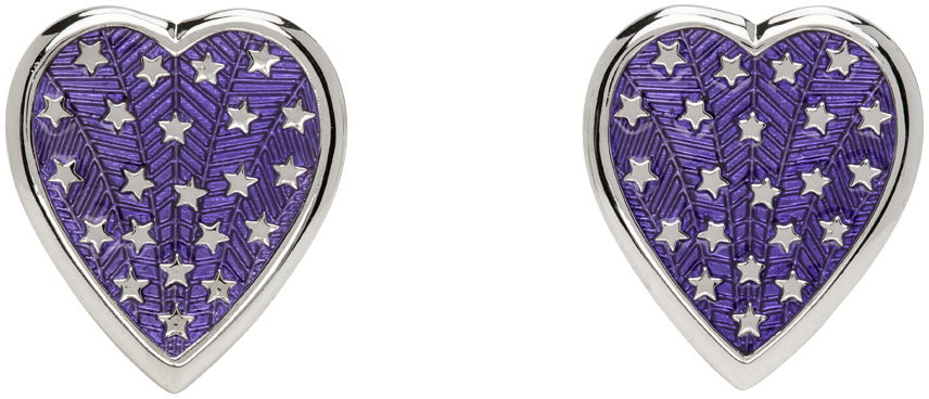 Náušnice Chopova Lowena Chopova Lowena Silver Heart Shaped Earrings with Star Design Fialová | 6505, 0