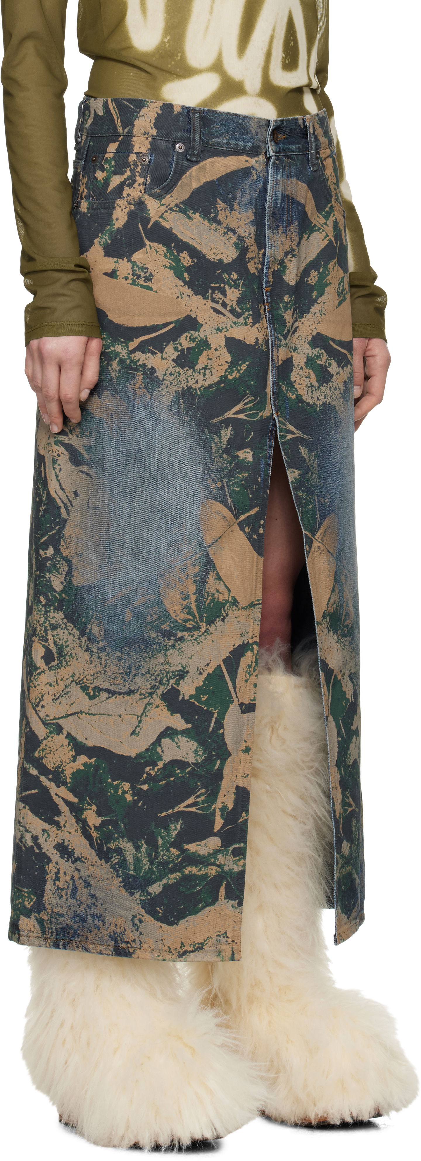 Sukňa Acne Studios Acne Studios Graphic Print Denim Maxi Skirt Modrá | AF0506-, 1