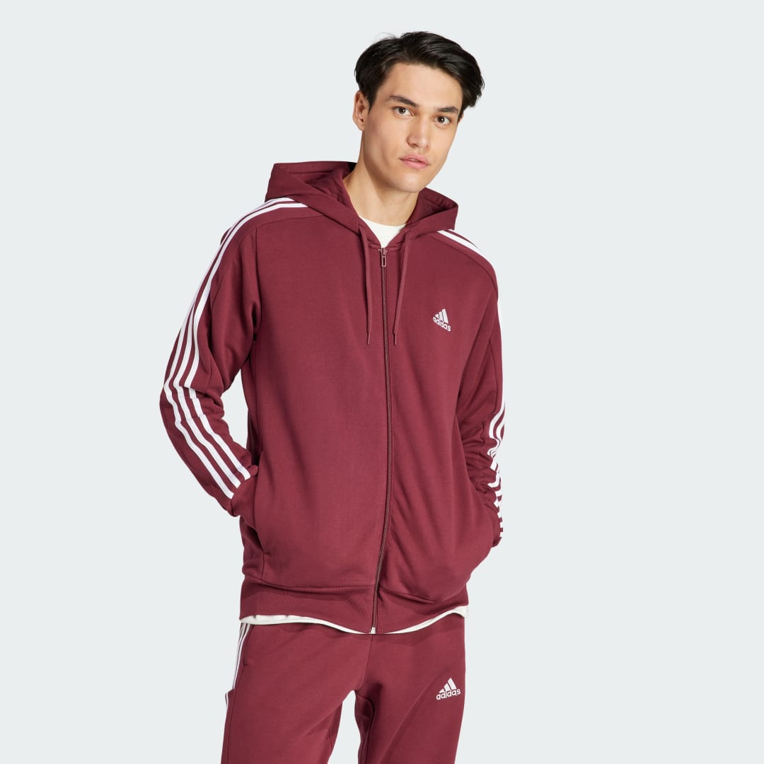 Mikina adidas Performance Sportswear Essentials French Terry 3-Stripes Full-Zip Hoodie Vínová | IS1365, 0