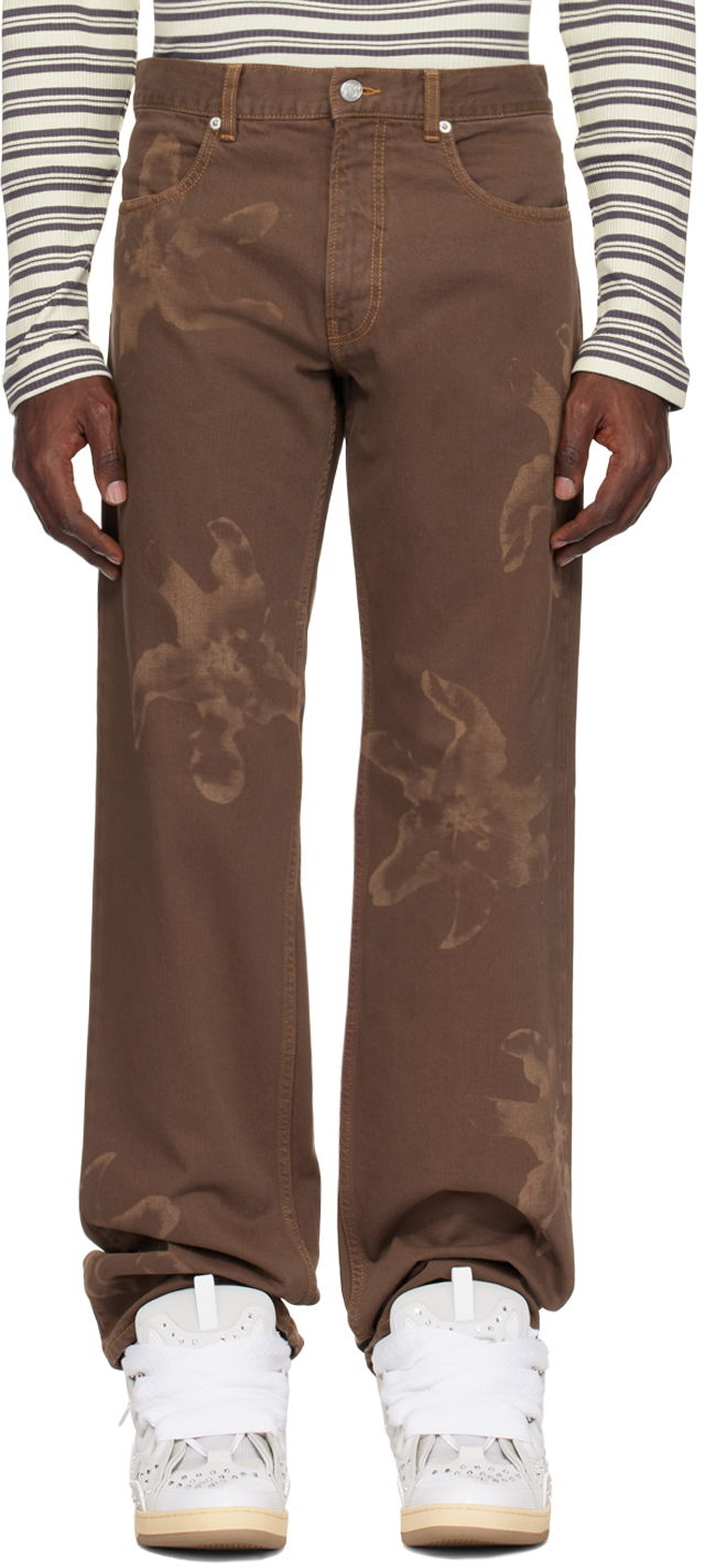 Flower Print Brown Jeans