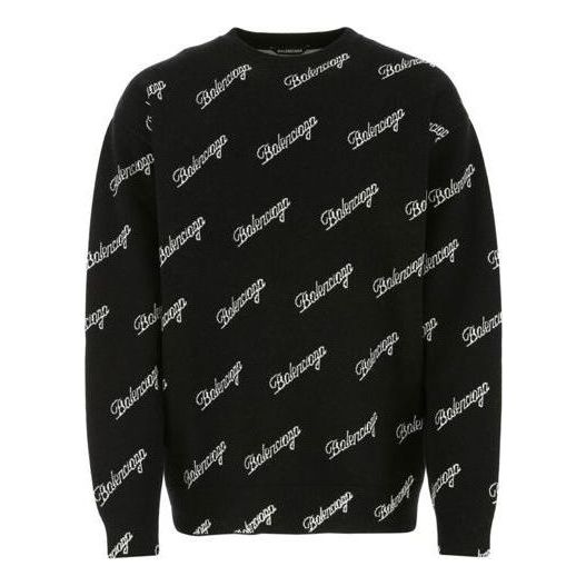 Sveter Balenciaga All Over Script Logo Knit Sweater Čierna | 646493T41121070, 0