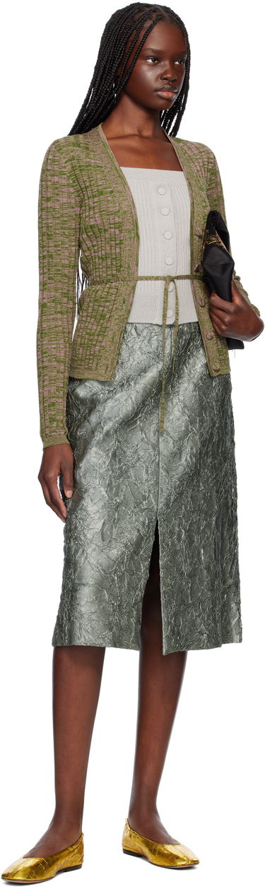 Sveter Dries Van Noten Dries Van Noten Rib-Knit Tie Cardigan Zelené | 251-011229-1716, 3