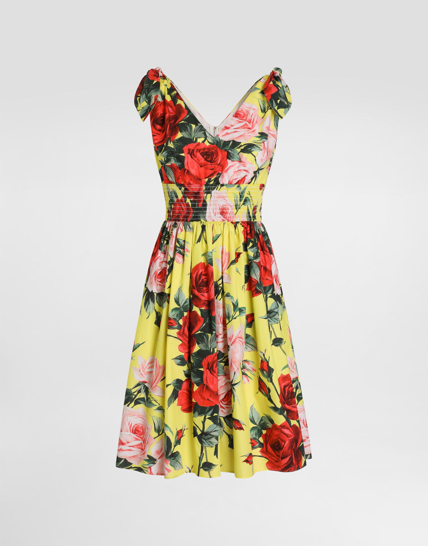 Šaty Dolce & Gabbana Dolce & Gabbana Cotton Midi Dress with Rose Print and Tie-Shoulder Straps Žltá | F6I0ATHS5TFHG5JD, 0