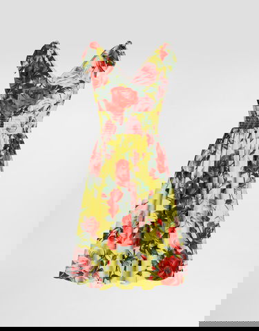 Šaty Dolce & Gabbana Dolce & Gabbana Cotton Midi Dress with Rose Print and Tie-Shoulder Straps Žltá | F6I0ATHS5TFHG5JD, 0