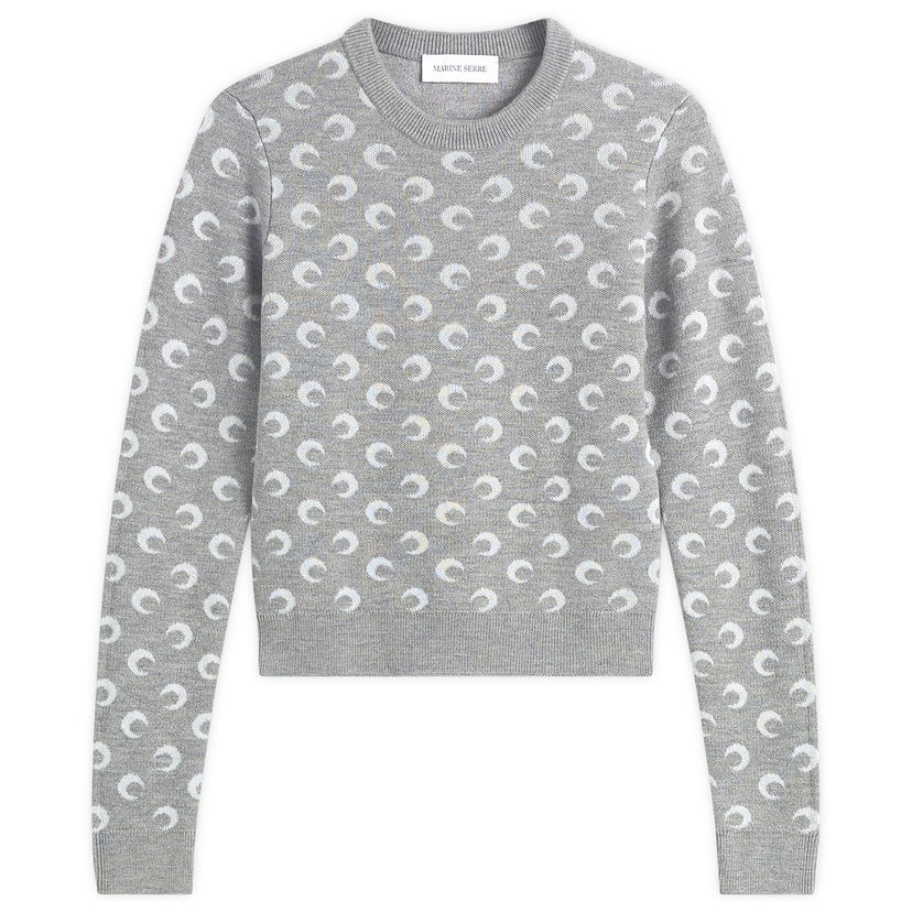 Sveter Marine Serre Moon Jacquard Knit Fitted Crewneck Sweater Šedá | WTK014BCKNI0530-GR60