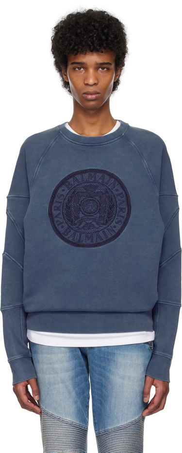 Sveter Balmain Balmain Ribbed Coin Embroidery Sweatshirt Modrá | EH1JS007BC89, 0