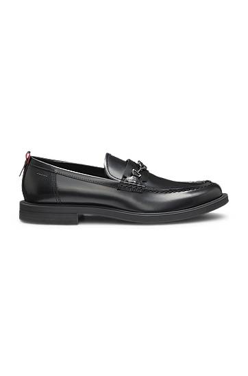 Oblečenie a doplnky BOSS Stacked-Logo Bit Leather Loafers Čierna | 50548574, 1