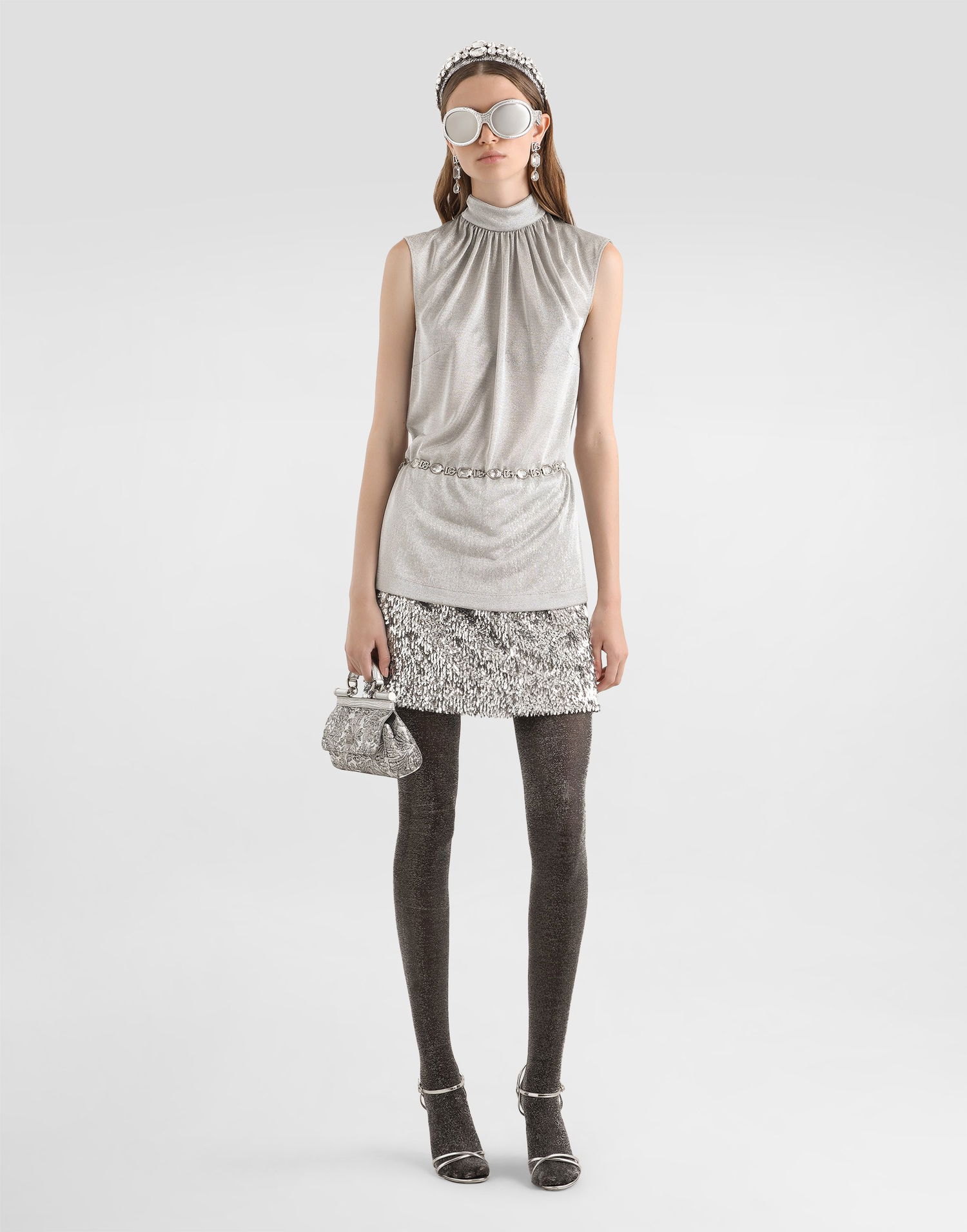 Dres Dolce & Gabbana High-Neck Lamé Jersey Top Metalická | F7BD5THU7WCS0998, 1