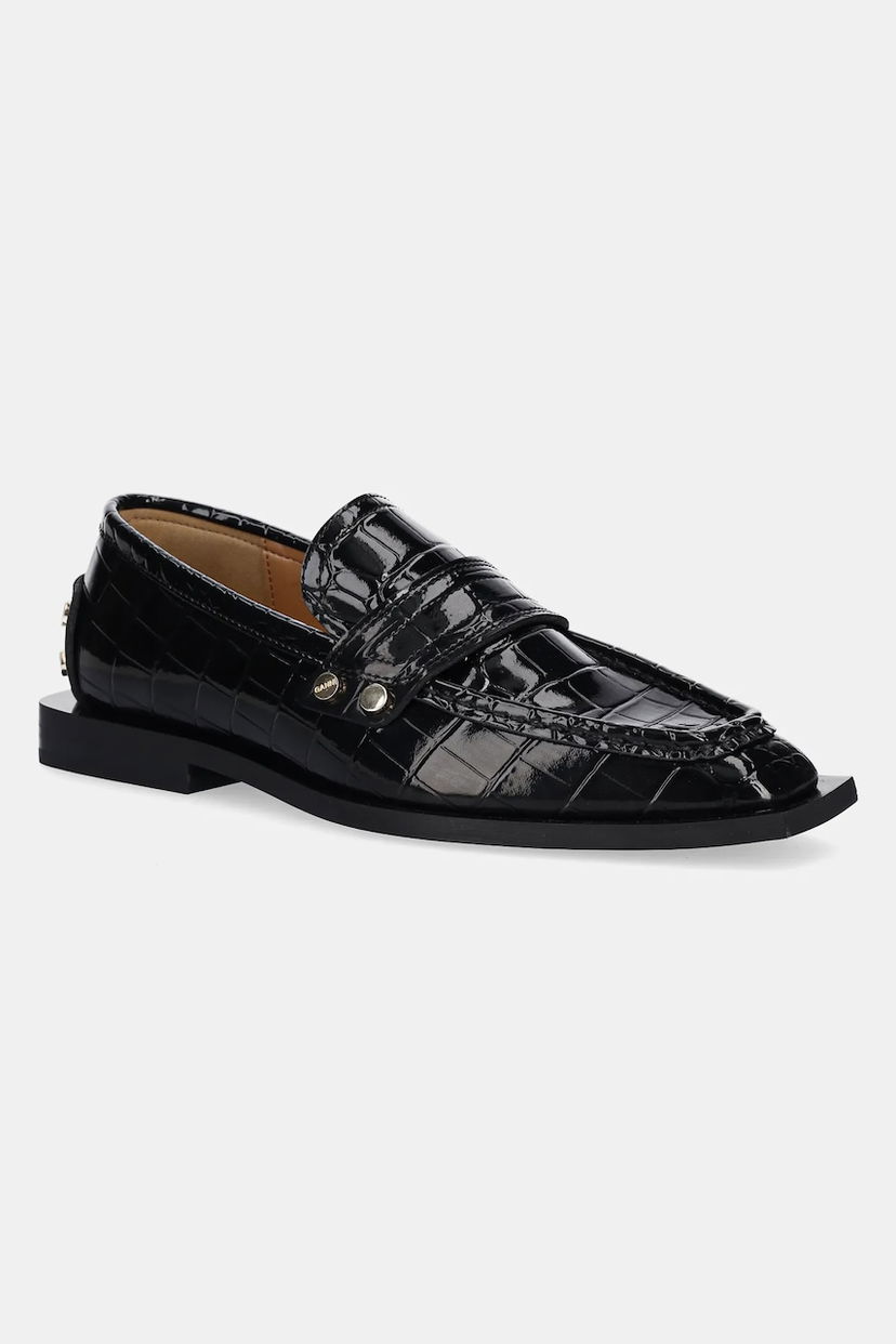 Tenisky a topánky GANNI GANNI Studs Square Toe Shiny Croco Loafers Čierna | S3014
