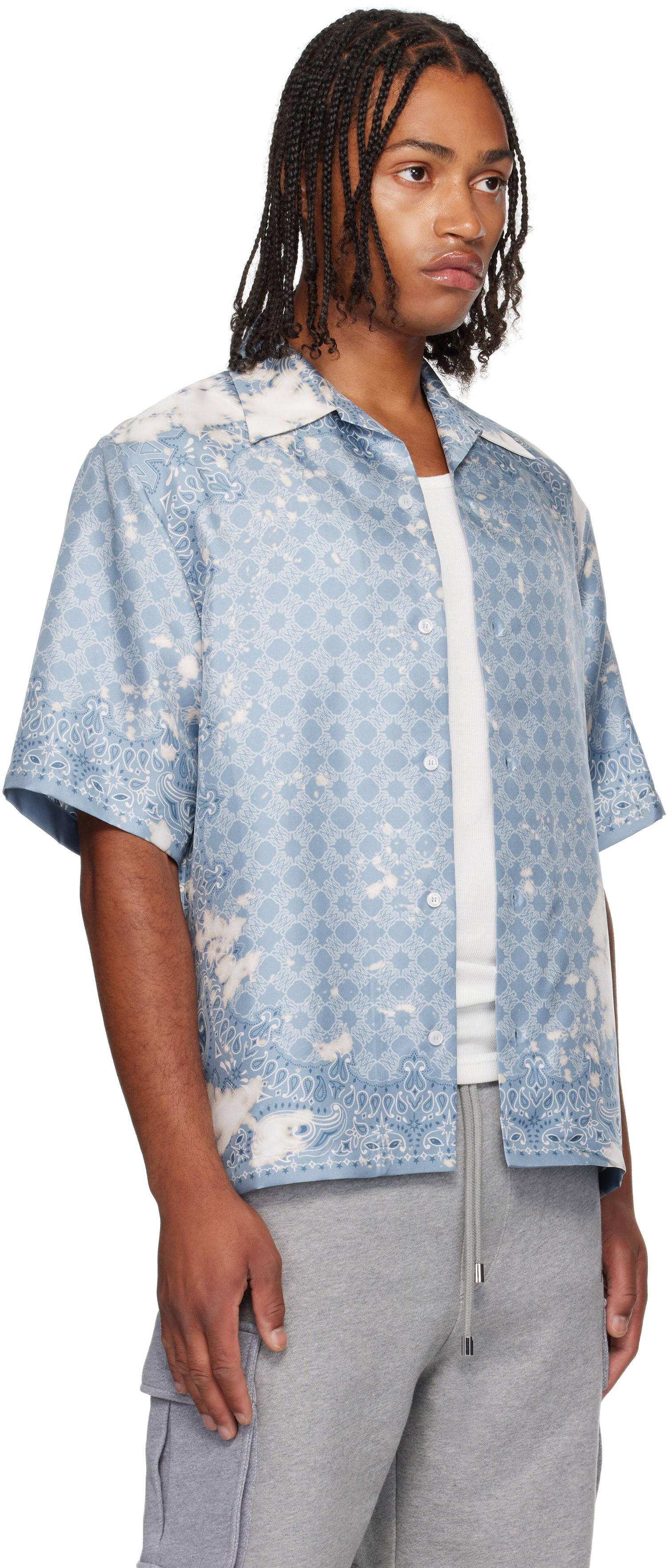 Košeľa AMIRI Bleach Bandana Bowling Shirt Modrá | AMSTCA1159, 1