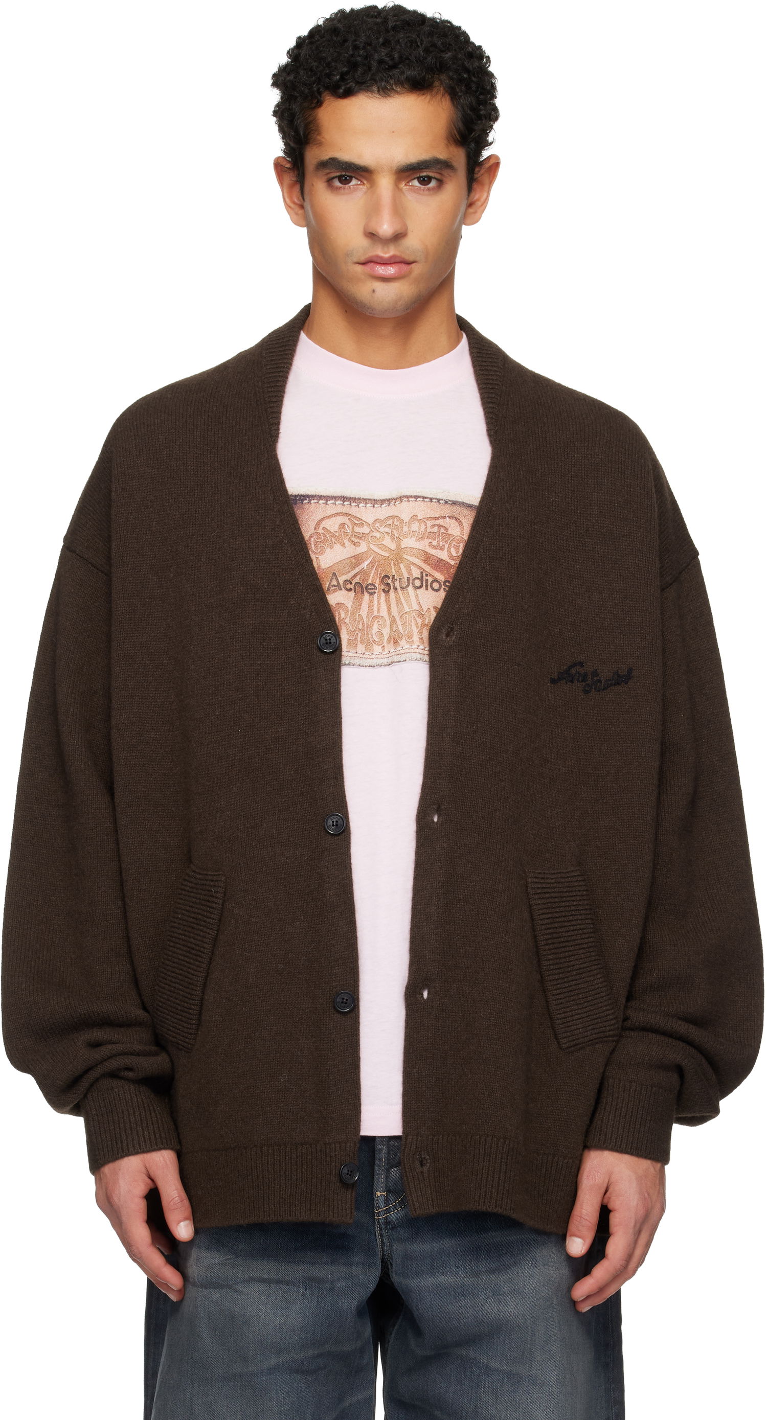 Sveter Acne Studios Wool V-Neck Cardigan Hnedá | B60381-, 0