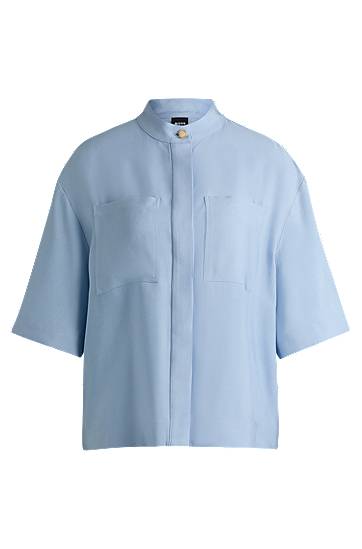 Košeľa BOSS Relaxed-Fit Twill Stand Collar Blouse Modrá | 50530571, 0