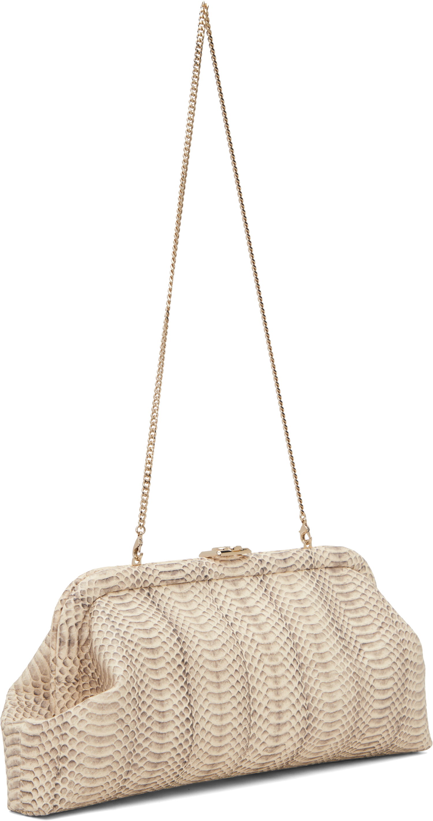 Kabelka Jimmy Choo Skylar Snakeskin-Effect Chain Strap Frame Clutch Béžová | SKYLAR, 1